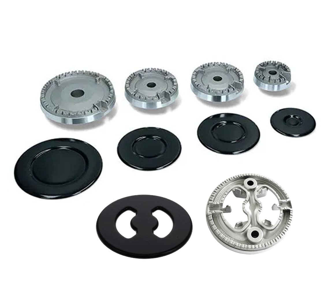 eRicambi, Kit Completo Bruciatori Piattelli Spartifiamma, Piano Cottura 5 Fuochi con Tripla Corona, Compatibile con Ariston Indesit Hotpoint Nardi, Colore Nero Smaltato Lucido