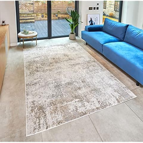 Rossa Abstract Rug Living Room Bedroom Modern Distressed Pile Rug Stone Medium 120x170 cm (4'x5'6'') Cover