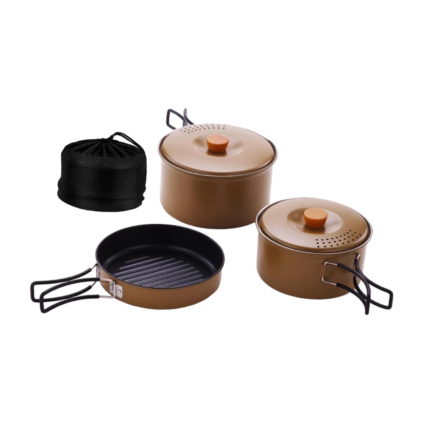 Set di pentole e padelle portatili da campeggio con peso leggero per gli appassionati di escursionismo e pesca, che garantisce una lunga durata per pentole, padelle, bollitori, pesca, viaggi