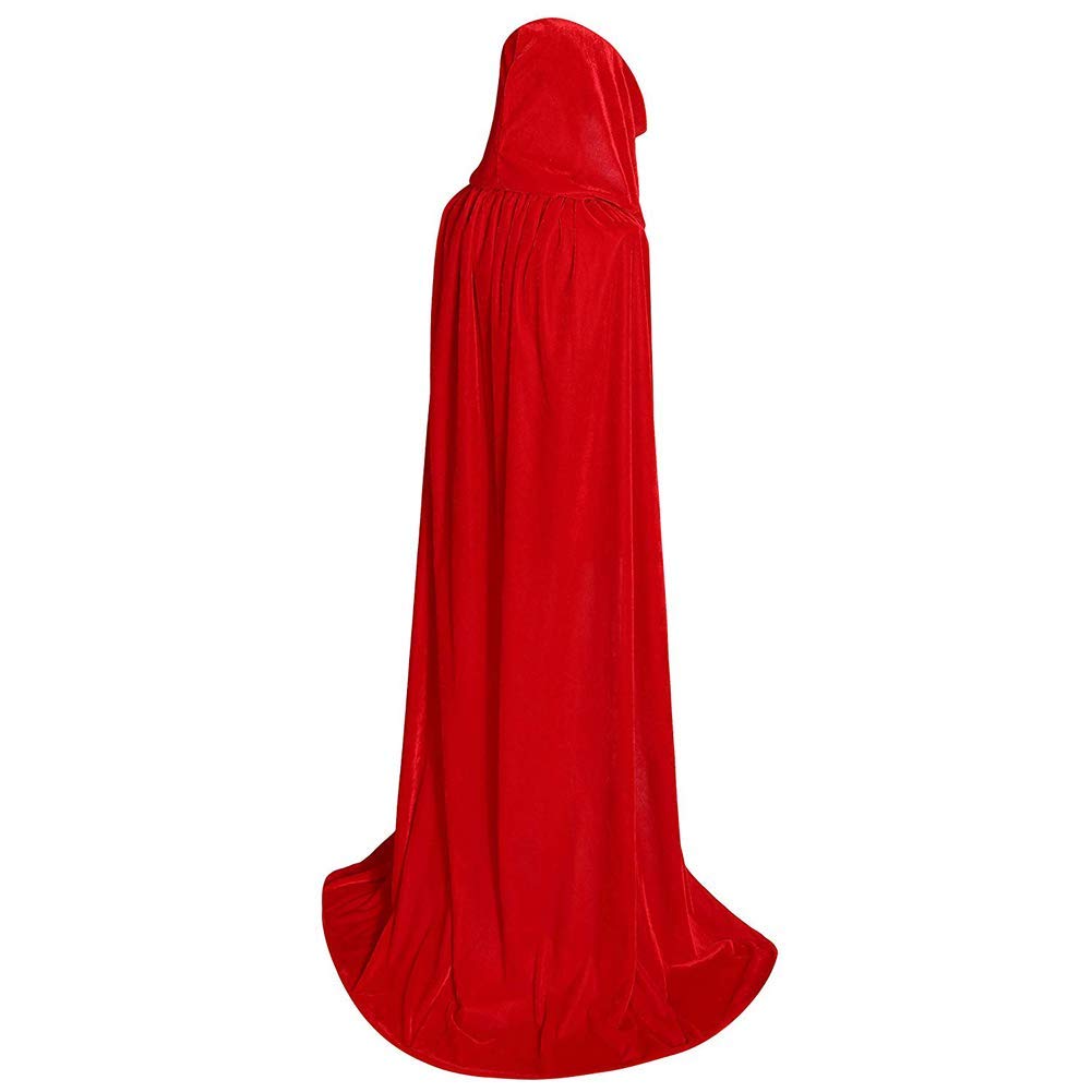 Velvet Hooded Cloak Halloween Cape Cosplay Costume for Witch Wizard Magician Christmas Fancy Role Play Dress Adult Red 170 CM