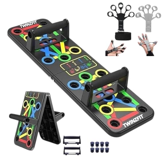 generic TWINZFIT 15 in 1 Pushup Board for Strength Training, Fitness and Exercise Equipment for men & woman, Home & Gym Exercise Equipment for Chest, Shoulder, Triceps Workout The package includes two finger grippers for enhanced grip strength and forearm development, along with a resistance band for versatile training-picture-21