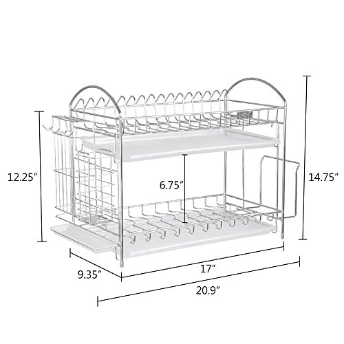 NEX Dish Drainer 304 Stainless Steel Kitchen 2-Tier Dish Rack with Utensil Holder