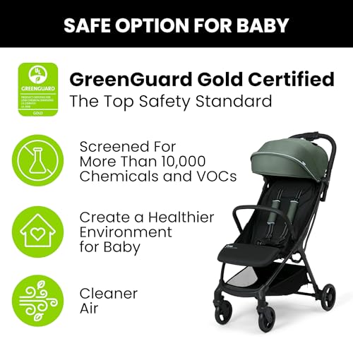 Image of Jeep Altitude Compact Travel Stroller by Delta Children Greenguard Gold, Easy One Hand Fold, Lightweight, Extendable Canopy with Peek-a-Boo Window, Reclining Seat, 4 Wheel Suspension, Olive Green