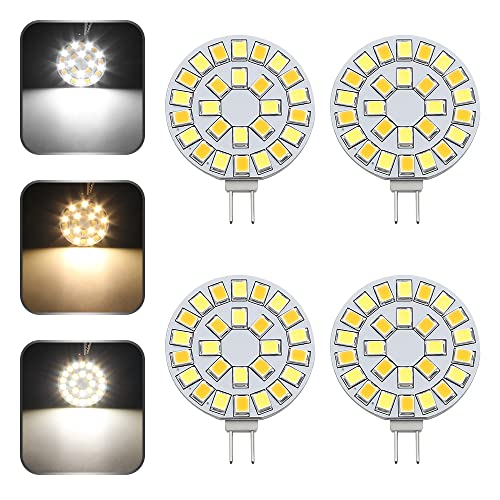 Vehicode G4 Led Bulb 12V/24V 3-Color Change 2700K Soft Warm/4000K Natural/6000K Daylight White 10W Halogen Replacement T3 Jc Bi-Pin Flat Disc Lamp For Rv Boat Dome Puck Landscape Light (4 Pack) #TOP12