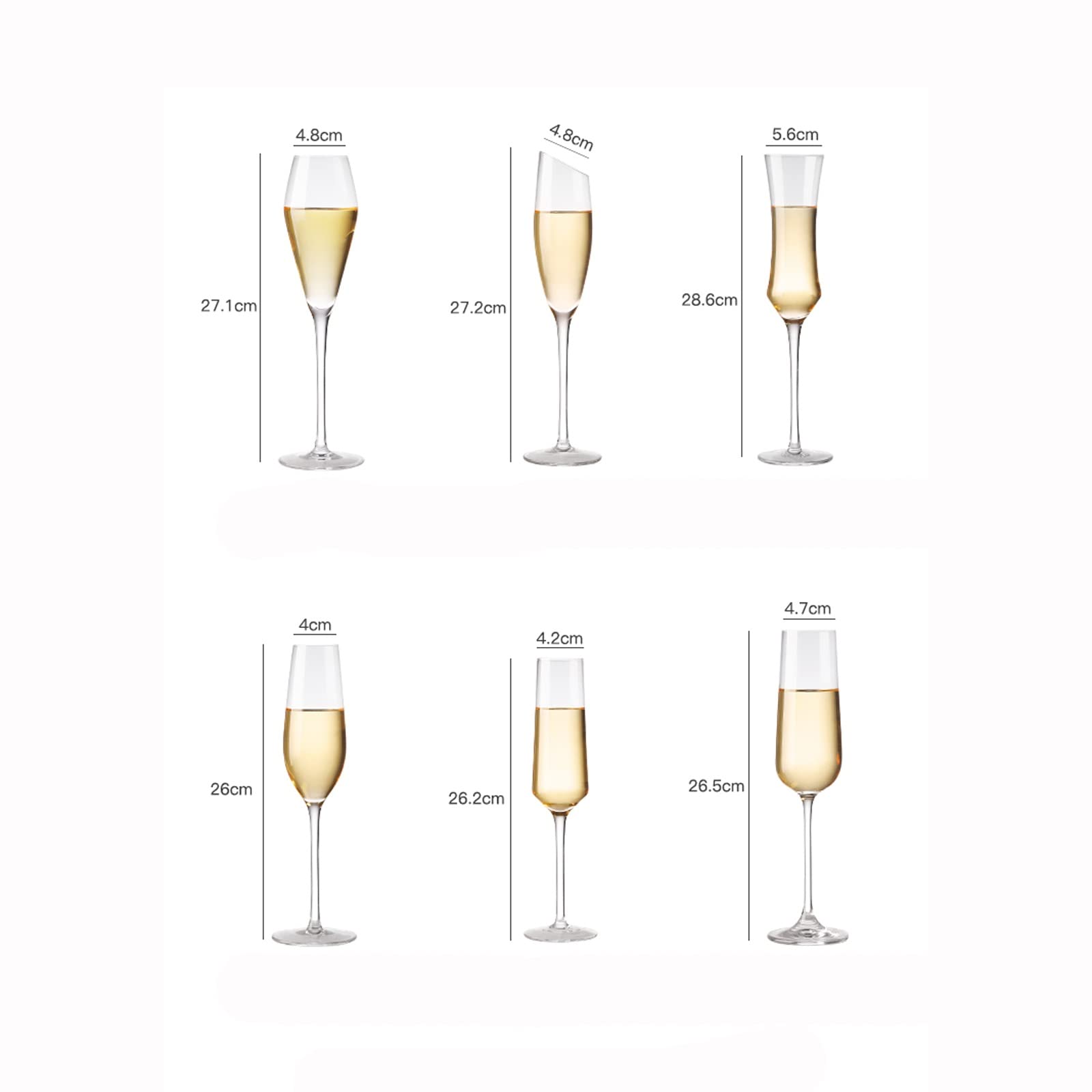 Verres à Champagne 6 Verres à Champagne Gobelets en Verre de Cristal Ménage Flûte à Champagne Ensemble Cadeau pour Mariage, Anniversaire, Noël Flûtes à Champagne (Taille : Or) (Gris)