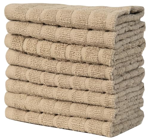 Image of Bumble Dish Cloths (8 Pack) | 12 inch x 12 inch | 100% Cotton Kitchen Towels | 406 GSM | Soft, Highly Absorbent & Durable Dish Towels for Kitchen | Tan