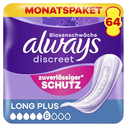 Always Discreet Inkontinenzeinlagen für Frauen Long Plus 64 Stück Extra Sicher und Diskret