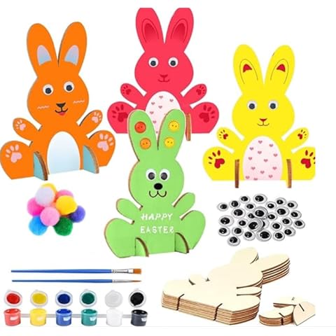 Funmo 10PCS Lapins en Bois à Peindre Cover