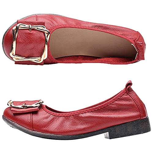 Ballerines cuir véritable mode boucle métal souple plat escarpins ANUFER