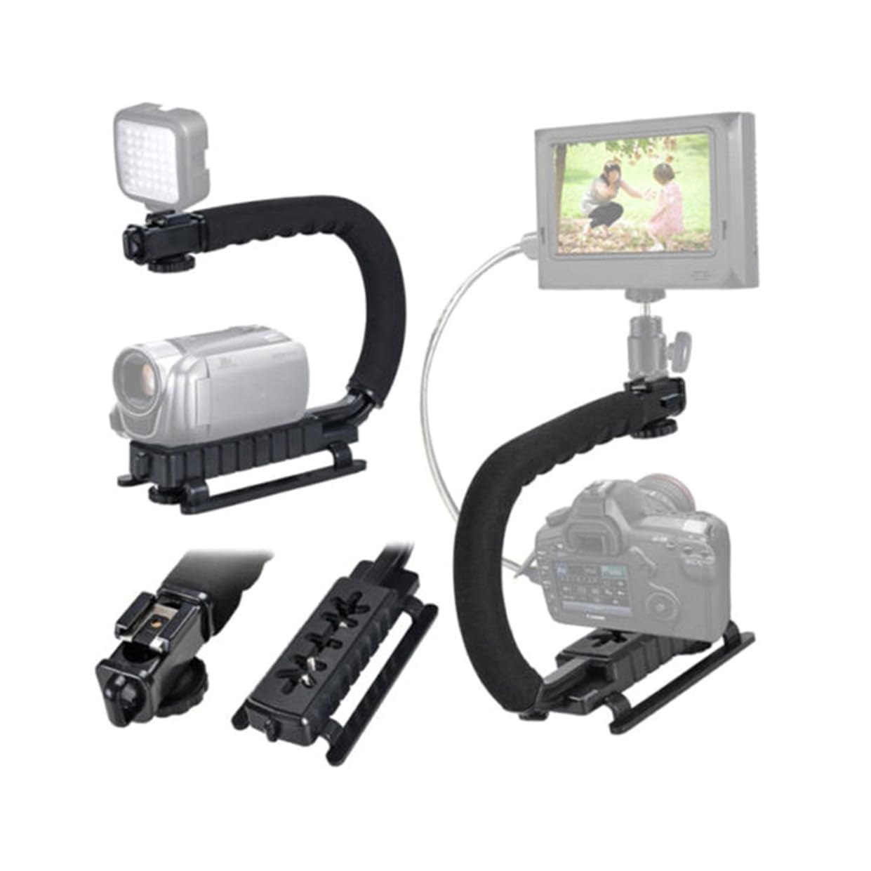 Stabilizzatore per Fotocamera Manuale a C e U, Plastica e Spugna Nero | Stabilizzatore della Fotocamera, Impugnatura Selfie, Riprese a Bassa Angolazione in Movimento, per Viaggi