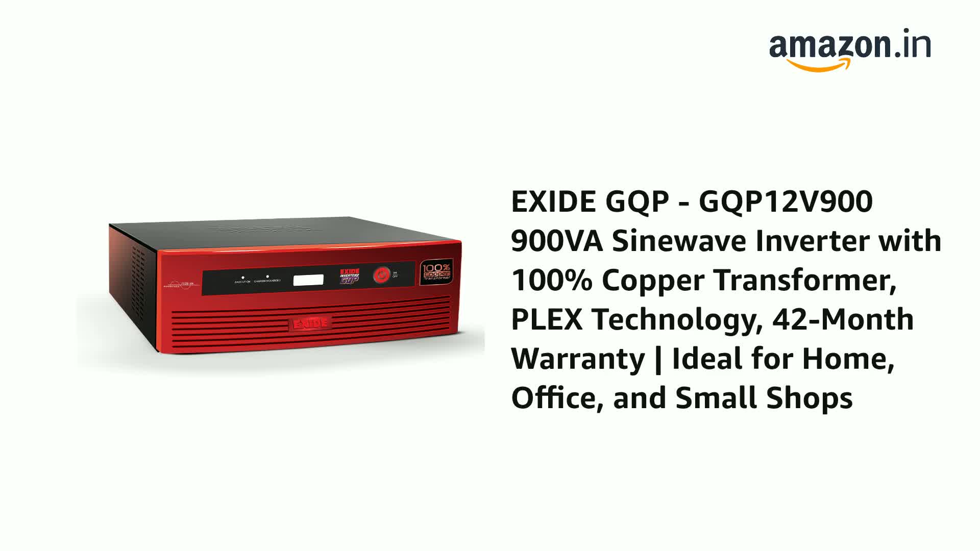 EXIDE GQP - GQP12V900 900VA Sinewave Inverter with 100% Copper EXIDE GQP - GQP12V900 900VA Sinewave Inverter with 100% Copper