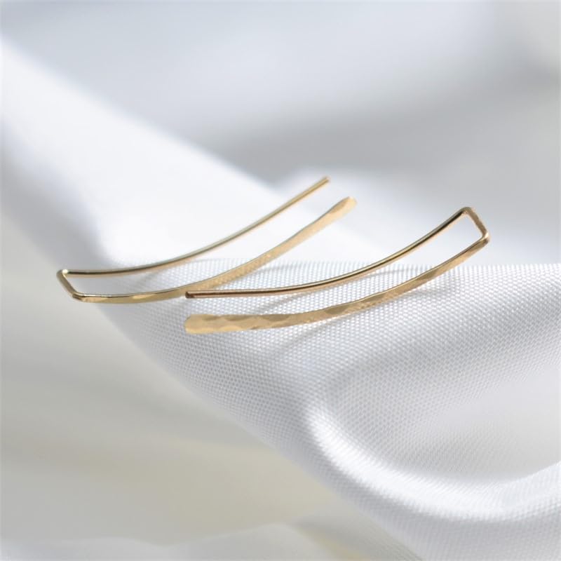 Miniatura 8 de 14K Gold Filled Hammered Pair of Ear Climber Earrings, Ear Crawlers, Long Curved Clip On Pins, Piercing Earrings, Charm Handmade Hammered Gold