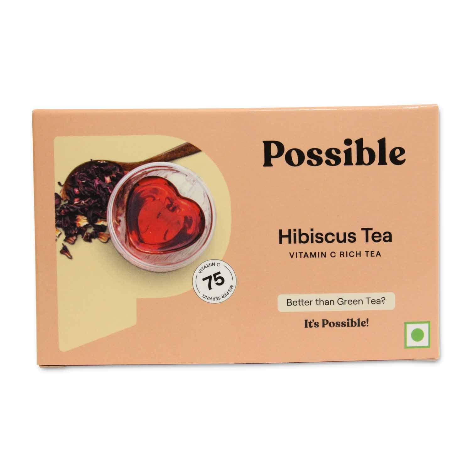 Possible Hibiscus Tea - Rich in Vitamic C & Antioxident For Healthy Heart, Glowing Skin & Immunity boost - Organic, Caffeine-free, Dried Hibiscus with no added sugar 20 Servings (Pack of 2)