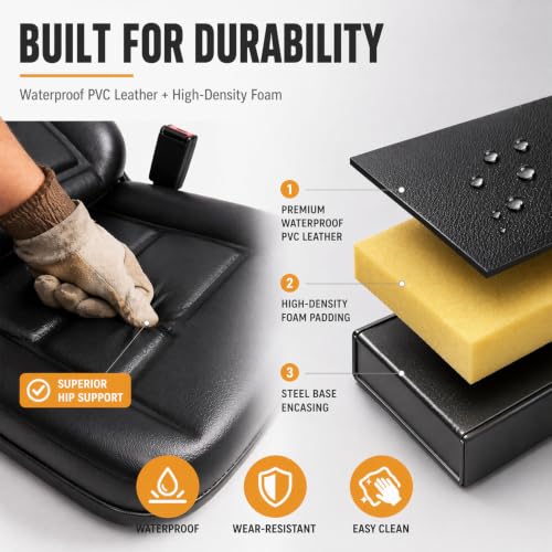 Image of Universal Lawn Tractor Seat,Zero Turn Seat Replacement for Ariens IKON-XD | Waterproof PVC Thickened Foam Cushion Mower Seat with Seatbelt & Armrests,for Mini-Excavator,Forklift,Skid Loader