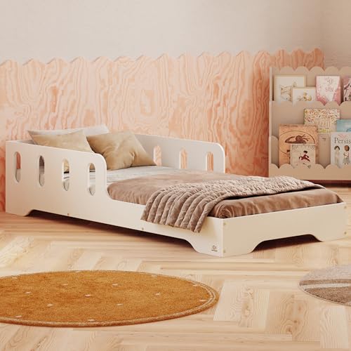 smartwood Cama Montessori 70x160 Blanc - Cama Infantil de Madera con Certificado FSC, con Barrera Anticaídas y Somier Flexible para 230 kg – para Niño y Niña - Montaje Sencillo - TILA 6