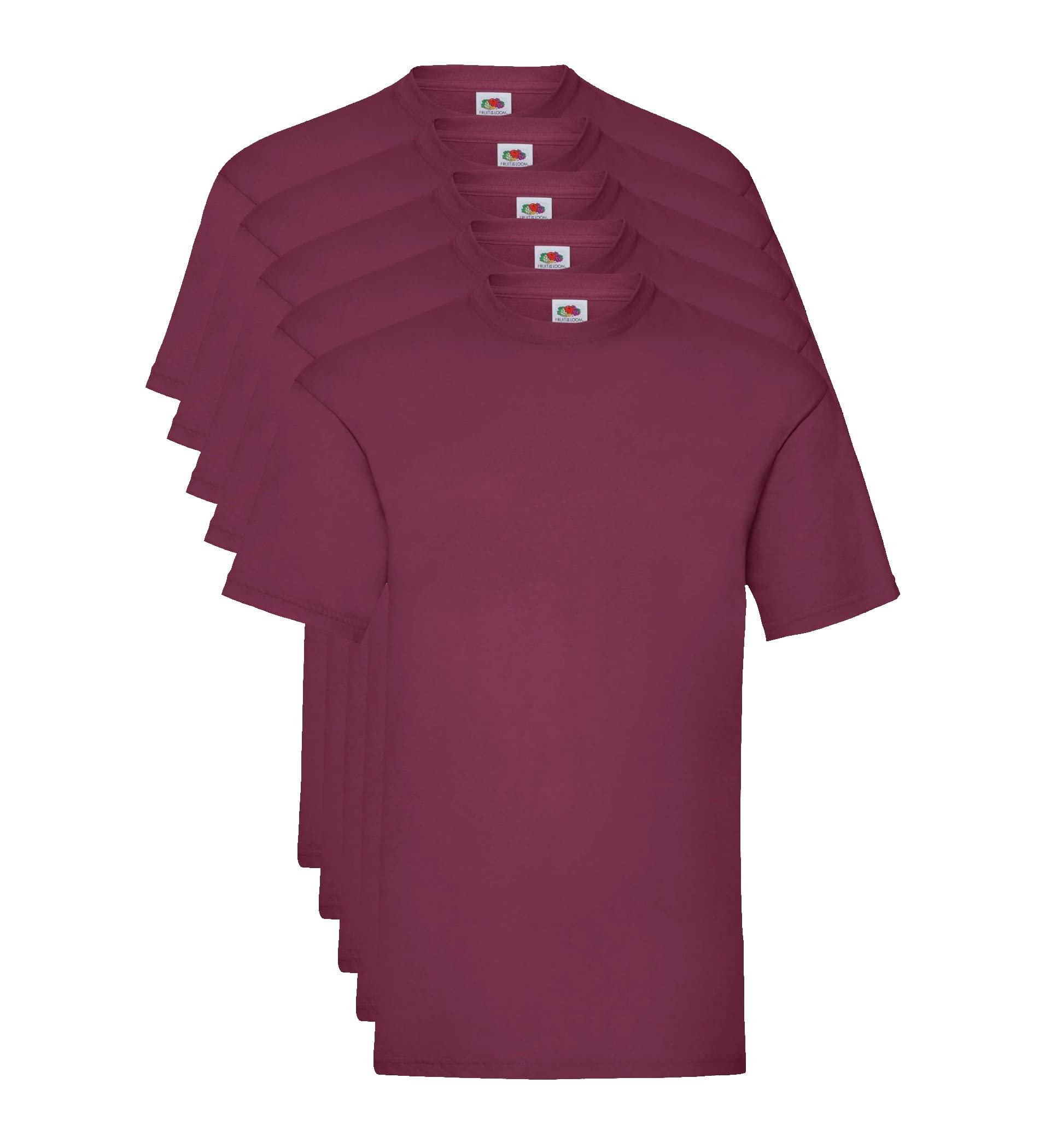 FRUIT OF THE LOOM Men's Valueweight 5 Pack T Shirt, Red (Burgundy 41), L UK
