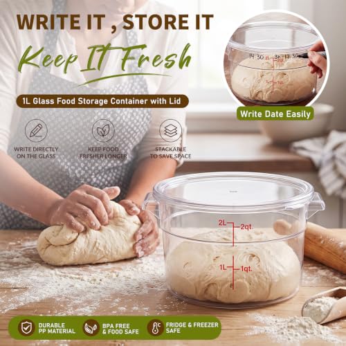 Image of Ziliny 1 Pcs 2 Qt Dough Proofing Container with Lid and Red Scale, Clear