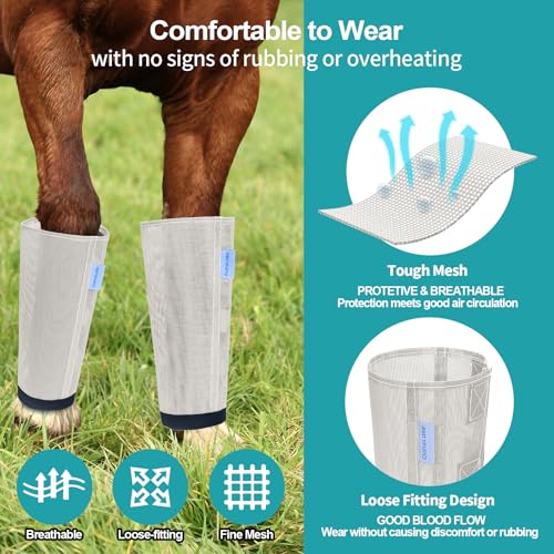 Image of Mesh Horse Fly Boots Set of 4, Loose Fitting Leggings for Horses, Reduce Stressful Stomping, Breathable Adjustable and Universal Fit for 4 Legs, Reliable Stay Put (Silver White)