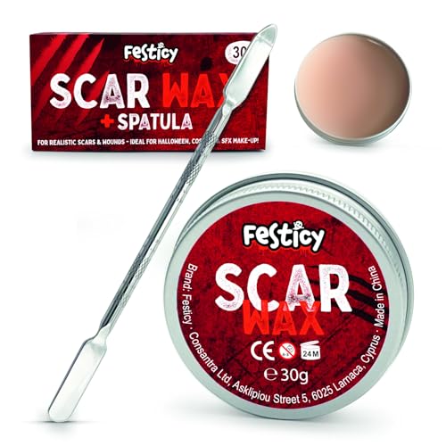 Festicy Cire Cicatrice Halloween 30g I Pour fausse cicatrice halloween réaliste I Modelage de cicatrice halloween latex avec cire maquillage effet spéciaux et faux sang
