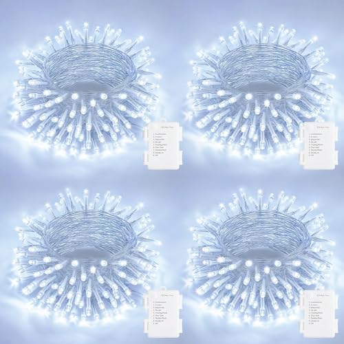 JMEXSUSS 4 Pack 50 LED White String Lights for Christmas Tree