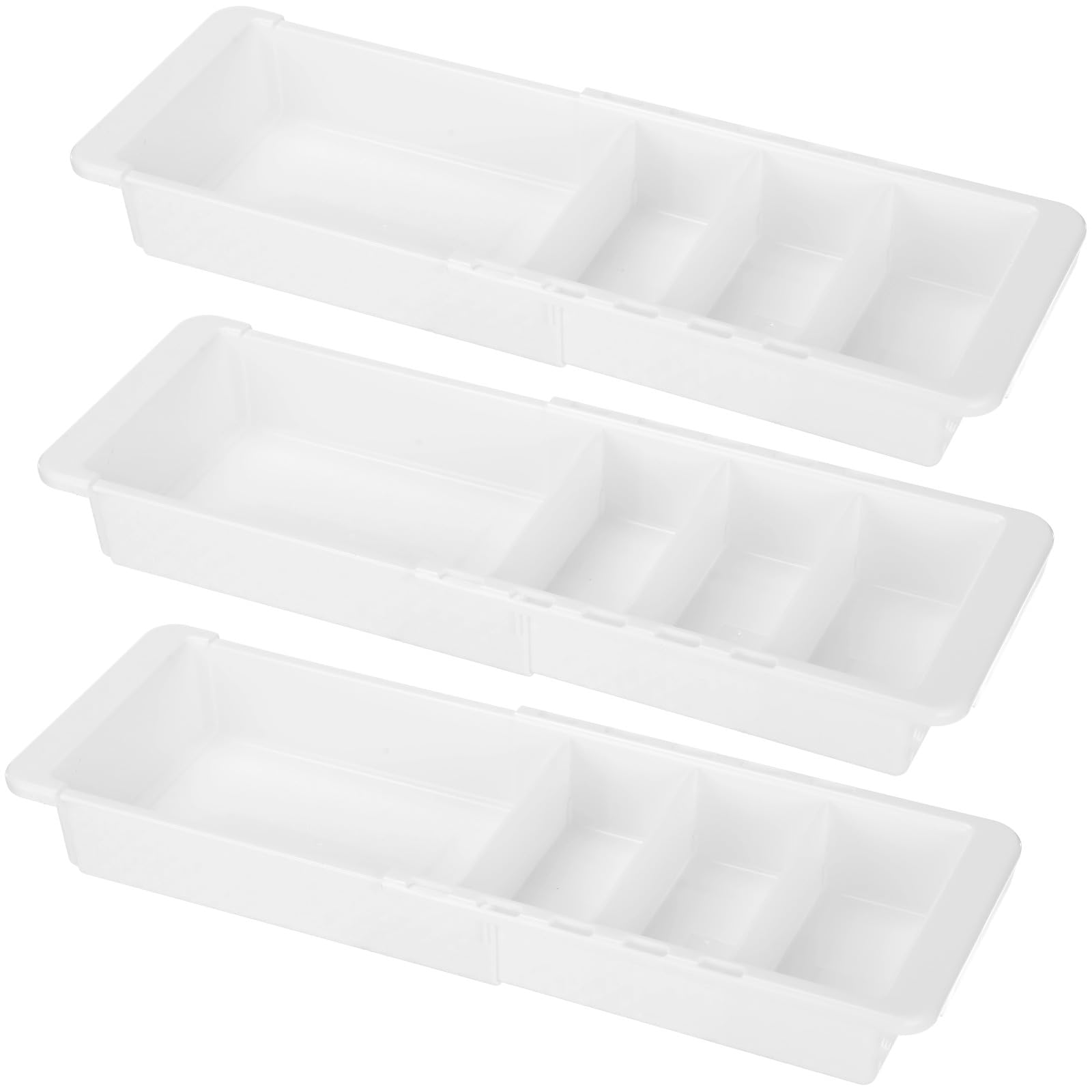 Set di 3 organizer estensibili per cassetti, in plastica bianca, con scomparti divisi, regolabili da 29 cm a 46 cm, per scrivania da ufficio, cucina, bagno, comò