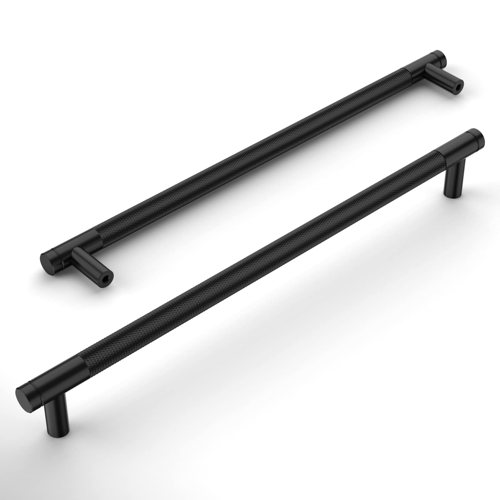 Amerdeco Paquete de 10 tiradores moleteados color negro mate de 9 pulgadas de centro a centro, manijas para armarios de cocina para cajones, aparadores, armarios y armarios ZH0031