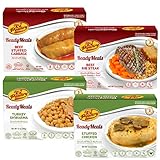 Kosher Mre Meat Meals Ready to Eat, Variety of Beef Rib Steak, Stuffed Cabbage Rolls, Chicken Breast, Turkey Shwarma (4 Pack Bundle) - Prepared Entree Fully Cooked, Shelf Stable Microwave Dinner