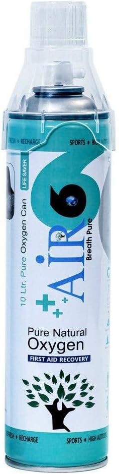 Air6 Natural Oxygen Cylinder - 10L (Pack Of 1) | 150+ Sprays | Potable Can | Lightweight Oxygen Can with Mask for Altitude/Pollution & Respiratory Relief | Home, Travel & Emergency Use |