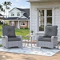 MAISON BACKYARDS 3 Piece Patio Furniture Set with Swivel Rocking Chairs, Outdoor Wicker Conversation Set with 4" Cushions, Glass Side Table, PE Rattan and Rust-Resistant Frame, Black