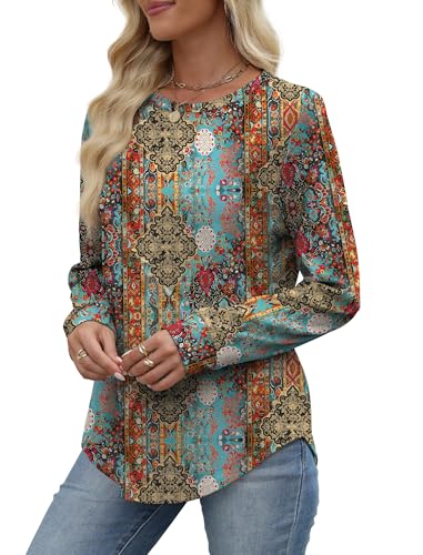 Image of WIHOLL Sweatshirt for Women Crewneck Long Sleeve Shirts Curved Hem Lightweight Sweaters Fall Clothes 2025