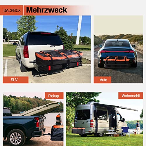 SUNORCHID Heckbox für Anhängerkupplung 115 x 61 x 61cm, 425 Liter 600D PVC Car Cargo Transportbox Wasserdicht Reißfest Faltbare Gepäckbox