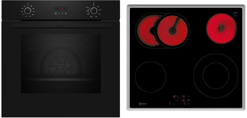 NEFF BX46PB0 zestaw kuchenek, składający się z kuchenki B2CCG6AK3, 60 x 60 cm, samoczyszcząca piroliza, CircoTherm, wyświetlacz LED i T16SBN1L0 elektryczna płyta grzewcza, strefa pieczenia, sterowanie