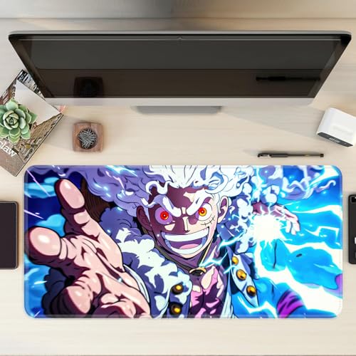 Image of Anime Theme Printed XL Extended Stich Edge Mousead | Smooth Surface Gaming Mousepad with Anti-Slip Rubber Base | 3mm Thick - 11 x 23 Inch (Lightning Luffy (P97))