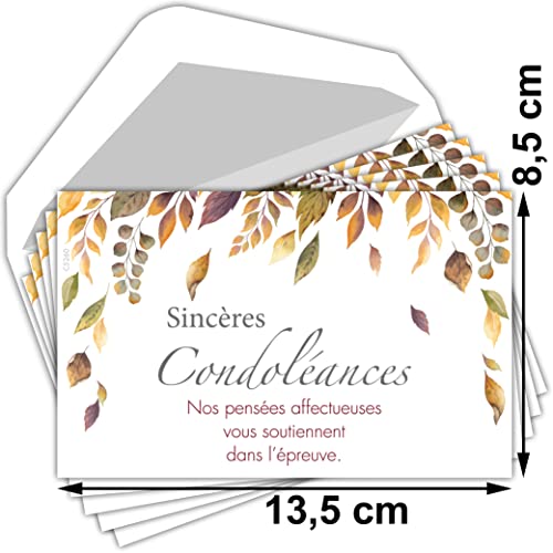 Sincères Condoléances Set of 5 Identical Cards + 5 White Envelopes 9 x 14 cm C5260 Affectionate Thoughts Courage Support Evidence Death Grief Fall Leaves Tree Pouch Made in France - Image 4