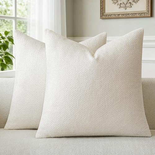 a moment Kissenbezug 40x40 Creme Chenille 2er Set Dekokissen Kissenbezüge Muster Sofakissen Zierkissen Couchkissen Deko Waschbar Flauschig Kissenhülle für Sofa Wohnzimmer Schlafzimmer