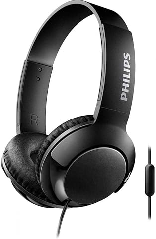 Philips SHL3075BK BASS+ On-Ear Headphones with Mic (Sound Isolation, Flat Folding) - Black