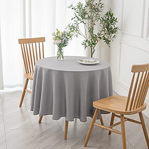 Image of maxmill Round Textured Tablecloth Spill-Proof Wrinkle Free Soft Jacquard Table Cloth for Circular Table Cover, for Dining Room Buffet Banquet Parties Holiday Dinner, 70 Inch Light Grey