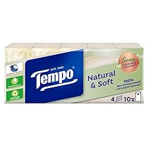 Tempo Fazzoletti Tascabili – 4 Veli Natural & Soft, 10 pacchetti da 9 fazzoletti – Colore Crema, fibre non sbiancate