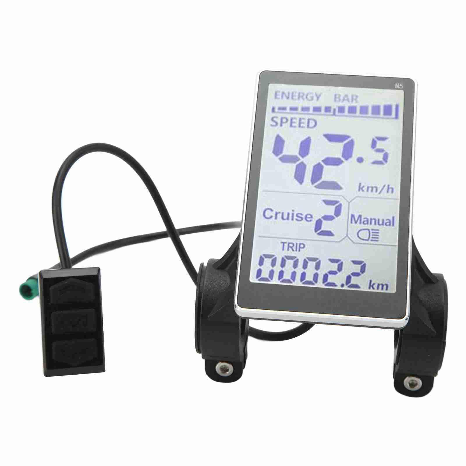 Sonew Compteur de Vitesse électrique pour vélo, 5 Broches, étanche, Ordinateur de vélo pour 24 V, 36 V, 48 V, 60 V, Compteur kilométrique avec Grand écran LCD pour Homme, Sports de Plein air Argenté