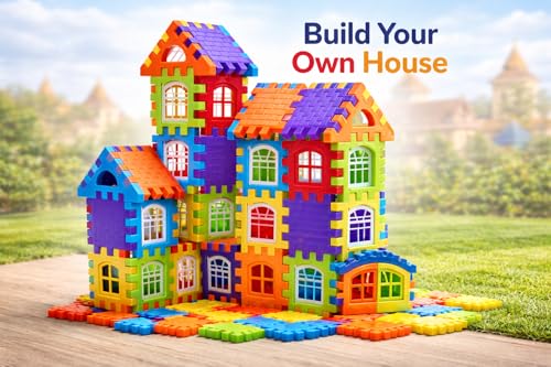 Image of House Building Blocks for Kids 3+ Years, 92 Pcs | Interlocking STEM Construction Toy, Creative Play, Fine Motor Development, Birthday Return Gift