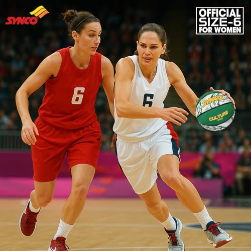 Image of Synco Culture Basketball Size 6 | Women's Official Basketball | Moulded Technology | 8 Panel | Indoor & Outdoor Games & Training (Green White)
