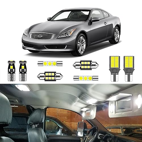 LIGHSTA 10PCS Super Bright White LED Interior Light Kit Package for Infiniti G37 Coupe 2008 2009 2010 2011 2012 2013 2014 + License Plate Lights and Install Tool