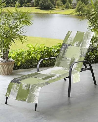 Beach Pool Patio Lounge Chaise Chair Cover Towel with Pockets,Sage Green Absorbent & Quick Dry Microfiber Towel Cover Bag Summer Travel Accessories Gradient White Farmhouse Country Smear Art