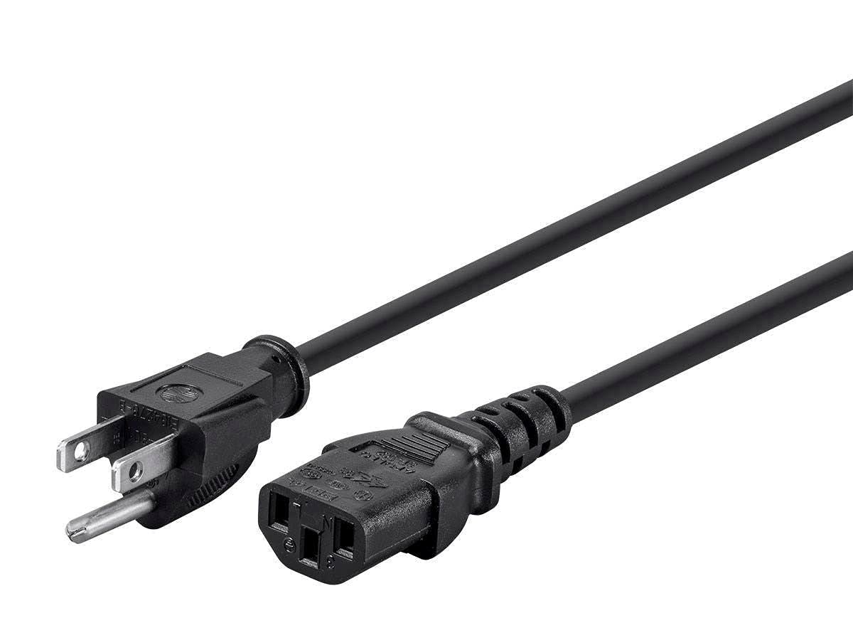 Monoprice Power Cord - NEMA 5-15P to IEC 60320 C13, 14AWG, 15A/1875W, 125V, SJT, 3-Prong, 2ft, Black- Pack of 6