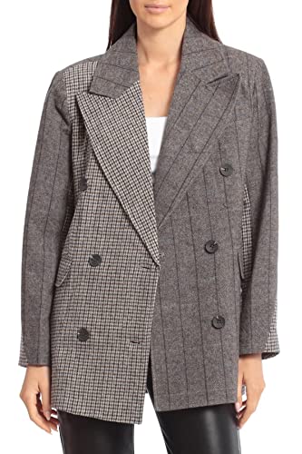 Avec Les Filles Womens Wool Blend Houndstooth Double-Breasted Blazer