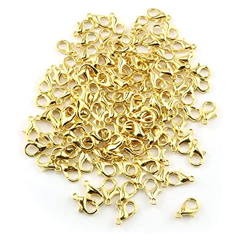 YHXiXi 100pcs Metal Alloy Lobster Claw Clasps 12x7mm for Jewelry Making Necklace Bracelet DIY, Golden Cover