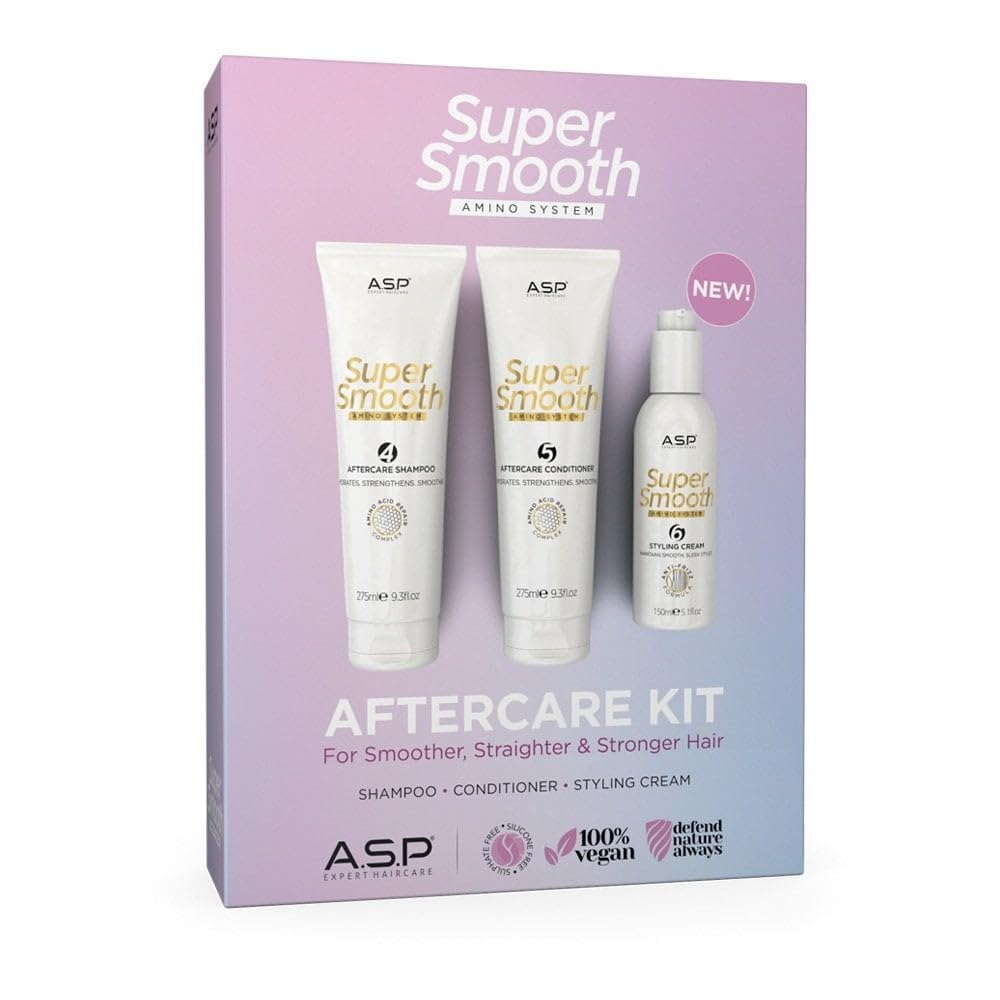 ASP Super Smooth Amino System Aftercare Kit, Shampoo, Conditioner, Styling Cream, 100% Vegan, Purple, 0.33 g (Pack of 3)