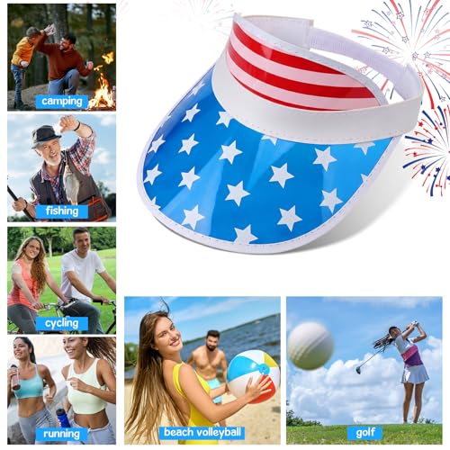 Image of Vabean American Flag Visor 4th of July Hat UV Protection Plastic Patriotic USA Visor Cap for Women Men Beach Accessories