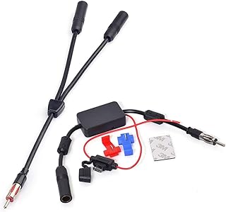 Bingfu Car Antenna Signal Booster Car Stereo FM Radio Antenna Signal Amplifier Amp 12V Power Supply Adapter DIN Plug Connector for Vehicle Truck SUV Car Audio Radio Stereo Media Head Unit Receiver