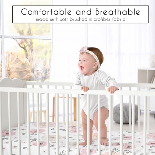 Image of Sweet Jojo Designs 2-Piece Baby Crib Sheets Set (Pink /Grey Boho Floral) for Girls, Infant Nursery, Toddler Room - Standard Size (Blush Rose, Gray, Watercolor, Bohemian, Flower, Farmhouse, Shabby Chic)